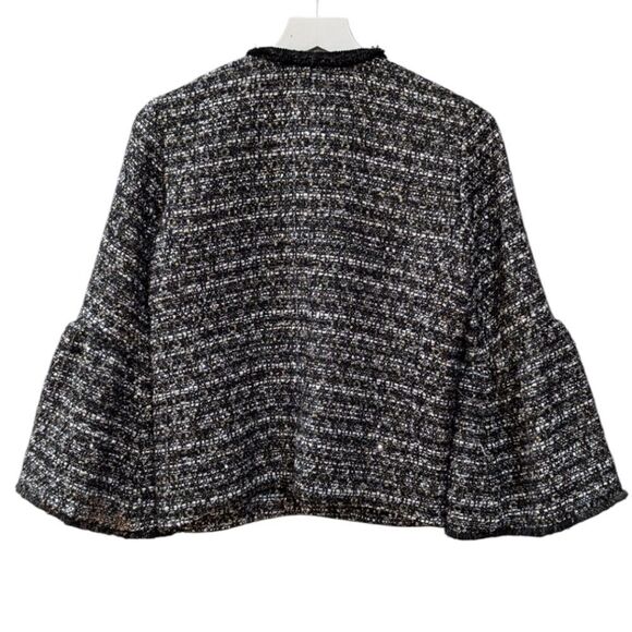 J. Crew Belle Sequin Tweed Jacket Women's Size 0 H2293 Black/White - Picture 3 of 11